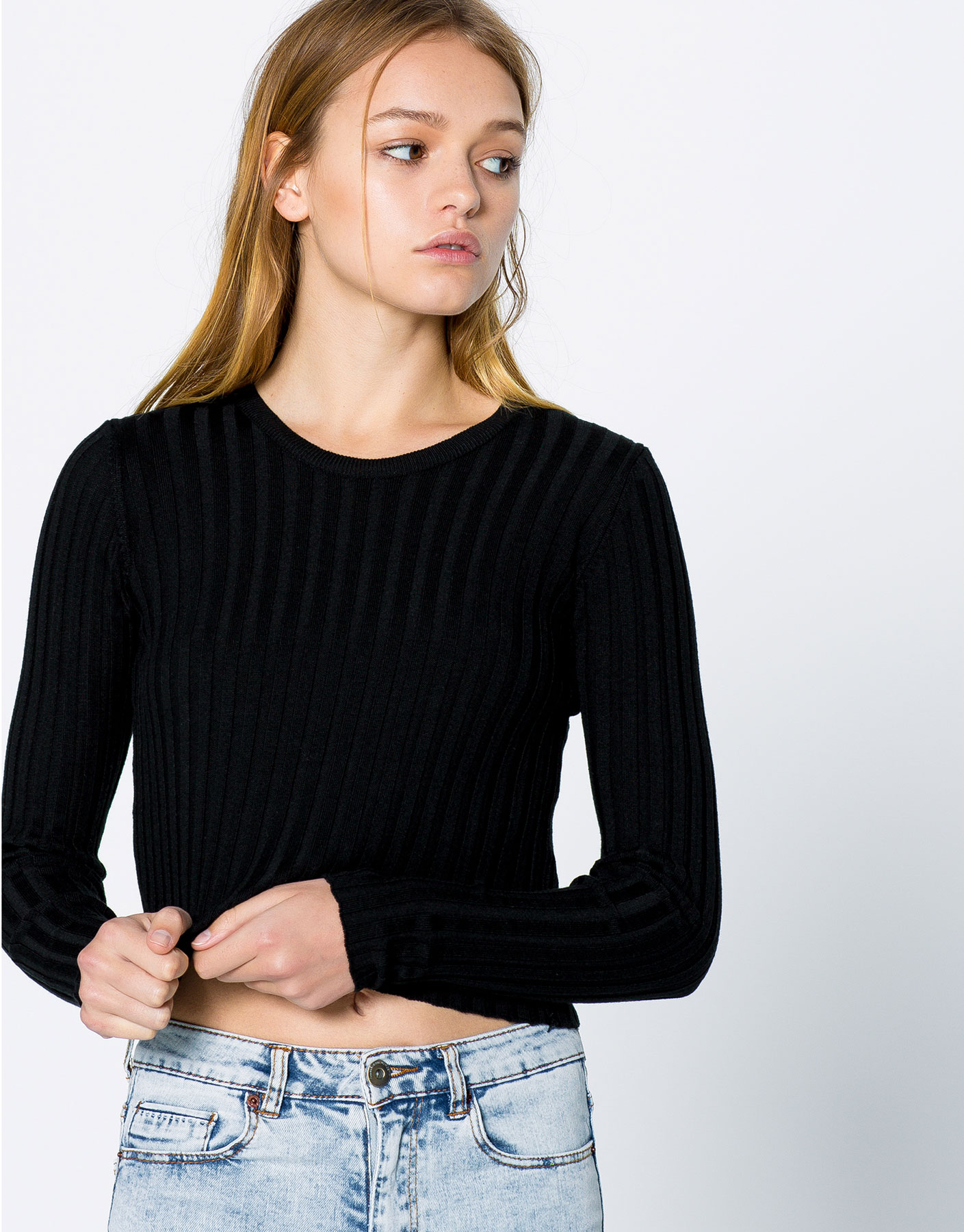 humanlike.co ROUND NECK PEARL KNIT SWEATER by Pull&Bear