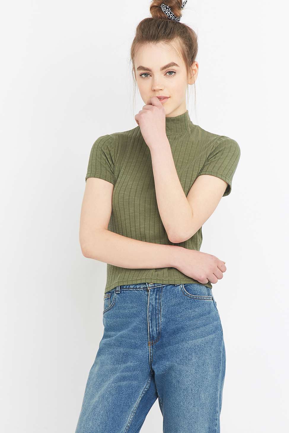 humanlike.co Urban Renewal Vintage Remnants Olive Ribbed Turtleneck T-shirt by Urban Outfitters